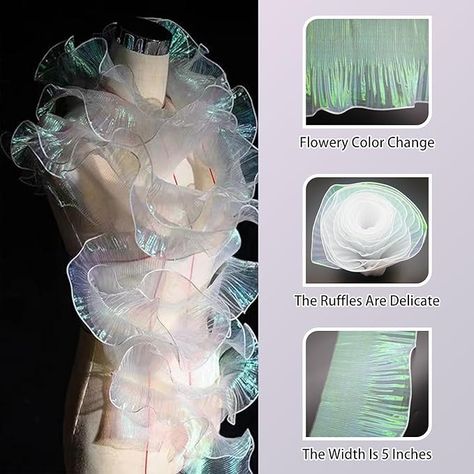 Amazon.com: 5 Yards Iridescent Ruffle Ribbon Pleated Chiffon Trim Dress Wedding Decoration Craft Sewing(Magic Rose Violet) Magic Rose, Jellyfish Craft, Dress Decoration, Iridescent White, Pleated Chiffon, Craft Sewing, Sewing Stores, Dress Wedding, Wedding Decoration