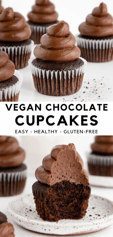 Vegan Chocolate Buttercream, Vegan Chocolate Cupcake Recipe, Cupcake Creme, Vegan Gluten Free Cupcakes, Sugar Free Cupcakes, Dairy Free Cupcakes, Chocolate Cupcakes Recipe, Vegan Chocolate Cupcakes, Vegan Frosting