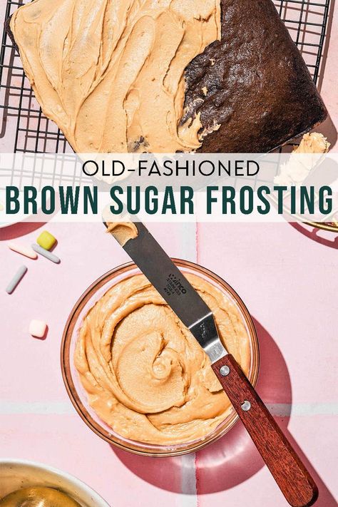 Brown Sugar Frosting Old fashioned brown sugar frosting, just like Grandma's. This recipe needs just 5 ingredients and is cooked before whipping for a perfect texture. Burnt Sugar Cake, Brown Sugar Icing, Brown Sugar Frosting, Vegan Buttercream, Mayonnaise Cake, Chocolate Mayonnaise Cake, Sugar Frosting, Burnt Sugar, Sugar Icing