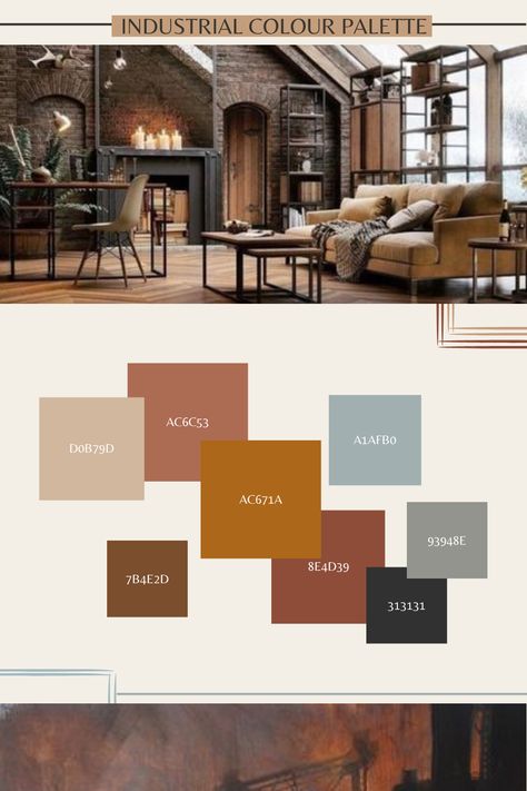 Colour Palette Industrial, Industrial Colour Palette, Industrial Color Scheme, Industrial Color Palette, Italian House, Industrial Interiors, Mood Board Inspiration, Loft Apartment, Colour Palette