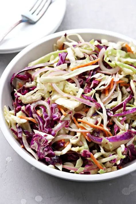 Dairy Free Coleslaw, American Coleslaw, Coleslaw No Mayo, Mayo Alternative, Red Cabbage Slaw Recipes, Cabbage Slaw Recipes, Summer Supper, Red Cabbage Slaw, Bbq Side Dishes