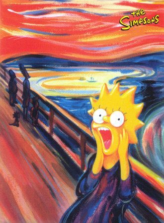 Krzyk - the Scream - Edvard Munch: Lisa Simpson parody Guy Humor, Scream Parody, Art Parodies, Le Cri, Marge Simpson, Expressionist Artists, Simpsons Art, Art Parody, Famous Artwork