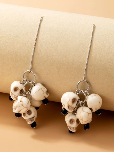 Halloween Skull Drop Earrings – Chicgrl Skull Bead Jewelry, Halloween Jewelry Diy, Sugar Skull Jewelry, Lucite Flower Earrings, Cube Necklace, Halloween Beads, Skull Jewelry, Heart Drop Earrings, Beaded Skull