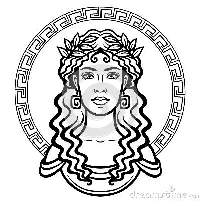 Greek Goddesses Drawing, Print Portfolio Design, Circle Vector, Greek Women, Traditional Hairstyle, Adult Coloring Designs, Outline Drawings, Portrait Images, Greek Art