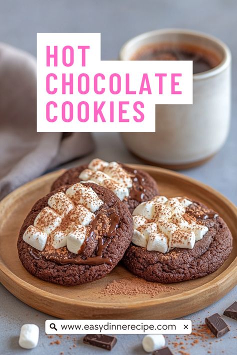 Loaded with melted chocolate and topped with marshmallows, these hot chocolate cookies are a must-try for cold weather! Save this recipe now! #SweetTreats #HolidayBaking Hot Chocolate Cookies Recipe, Hot Chocolate Cookie Recipes, The Best Hot Chocolate, Best Hot Chocolate, Hot Chocolate Cookies, Chocolate Cookie Recipes, Melted Chocolate, Cookies Recipe, Holiday Baking