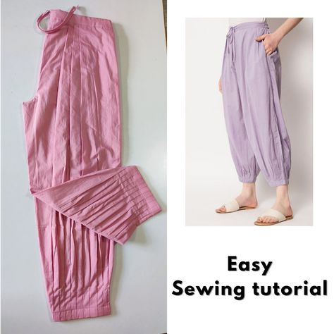 Tutorial Pants For Kurtis For Women, Pant Models, Pleated Kurti, Afghani Salwar, Yellow Salwar, Pajama Design, Salwar Design, Palazzo Designs, Sewing Beginners