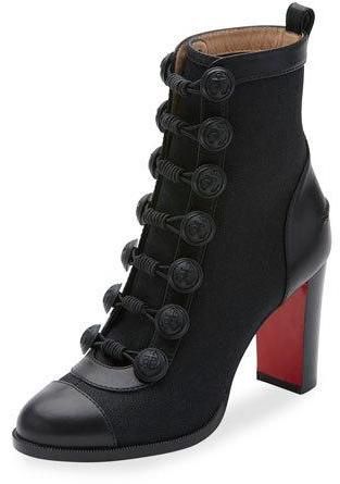 Christian Louboutin Who Dances Button 85mm Red Sole Bootie, Black Black Military Boots, Christian Louboutin Outlet, Christian Louboutin Boots, Womens Black Booties, Hot Boots, Louboutin Heels, Christian Louboutin Heels, Block Heel Ankle Boots, Black Ankle Booties