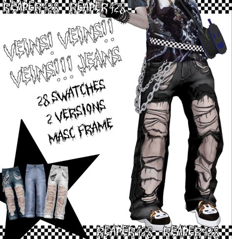 Alt Pants, Sims 4 Male Clothes, Clothes Cc, Alt Clothes, Free Sims 4, Ripped Pants, Sims 4 Body Mods, Sims 4 Cc Skin, Sims 4 Cc Folder