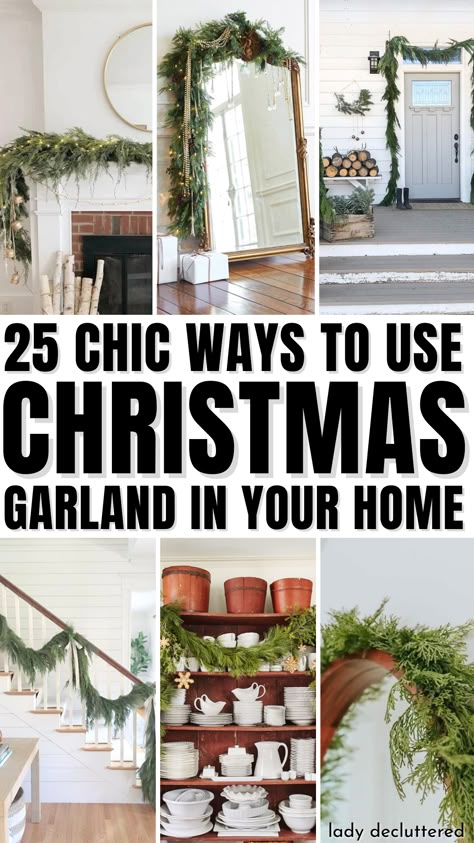 25 Chic Ways to Use Christmas Garland in Your Home Garland On Wall Decor, Ideas For Garland, Christmas Garland Without Mantle, Christmas Garland Placement Ideas, Where To Put Garland Christmas, Inside Archway Christmas Decor, Garland Over Picture On Wall, Christmas Garland Living Room, Ways To Use Garland