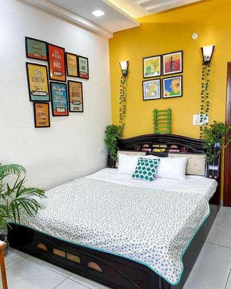 1 Bhk Room Decor, Indian Bedroom Decor Simple, Indian Bedroom Ideas, Bedroom Ideas Indian, Colorful Room Decor, Indian Room Decor, Indian Bedroom Decor, Indian Bedroom, Colourful Living Room Decor