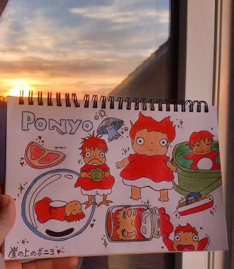 Ponyo Sketch Studio Ghibli, Ghibli Drawing Sketch, Ponyo Sketch, Ponyo Drawings, Studio Ghibli Drawings, Ghibli Drawing, Anime Canvas Painting, Images Hello Kitty, Whimsical Art Journal