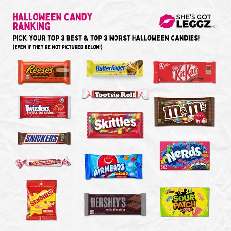 Halloween is coming! 🎃🍬 Time to rank your top 3 best and worst Halloween candies! Even if they’re not pictured, let us know your picks! 👻 And don’t miss out on our spooktacular Halloween B3G1 Leggings Promo—treat yourself before it’s gone! 🛍️👀 more info at shop.shesgotleggz.ca #Halloween #Horror #Spooky #HalloweenCandy #Candy Halloween Candies, Halloween Is Coming, Tootsie Roll, Spooktacular Halloween, Halloween Horror, Halloween Candy, Treat Yourself, Nice Tops, Chocolate Milk