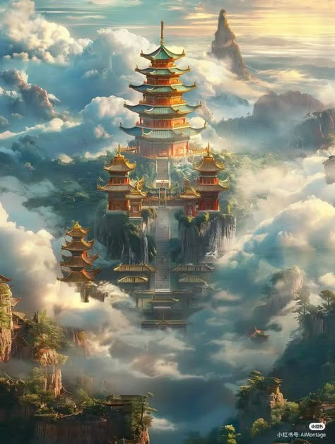 Chinese Castle Fantasy Art, Chinese Palace Fantasy Art, Dnd Castle, Mystical Kingdom, Floating Palace, Martial Peak, Moon Place, East Asian Architecture, Fancy Places