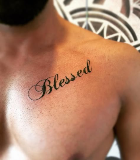 Blessed Tattoo On Chest, Blessed Chest Tattoo, Blessed Tattoo, Blessed Tattoos, Tattoos Nature, Chest Tattoo Ideas, Tattoo Ideas Easy, Cross Tattoo Designs, Cool Chest Tattoos