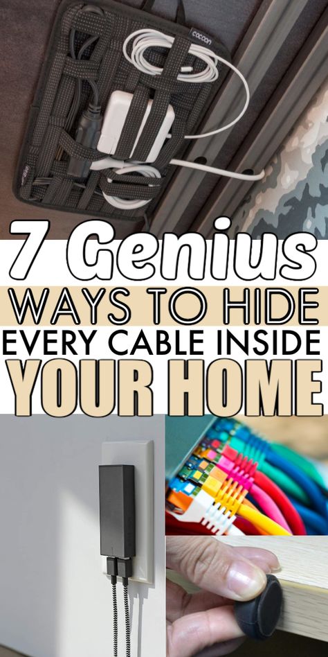 Cable Management Ideas, Cable Organizer Desk, Hide Electrical Cords, Cable Management Desk, Tv Cords, Hide Cords, Tech Organization, Hide Cables, Hide Wires