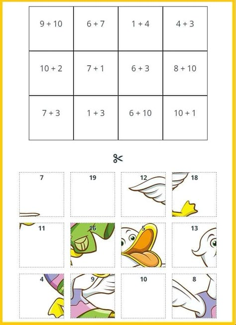 Addition Puzzles Kindergarten, Math Game For Kindergarten, Addition Board Game, Addition To 20 Worksheets Free, Kindergarten Math Games Free Printable, Numbers 10 To 20 Worksheet, Math Games For Grade 1, Math For Kids Worksheets, Math Puzzles For Kids