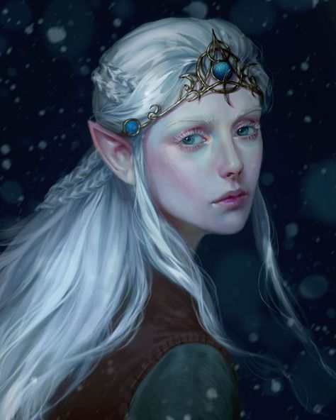 Snow Elf, Moon Elf, Elder Scrolls Art, Elves Fantasy, Female Elf, Elf Art, Angel Artwork, Snow Art, Fantasy Portraits