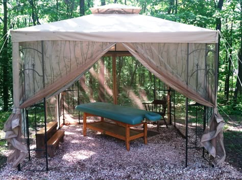 up close to my outdoor massage gazebo in Capon Bridge, WV. Outdoor Massage Ideas, Outdoor Massage Space, Massage Room Ideas, Massage Outdoor, Reiki Room Ideas, Outdoor Massage, Massage Room Design, Yoga Garden, Massage Room Decor