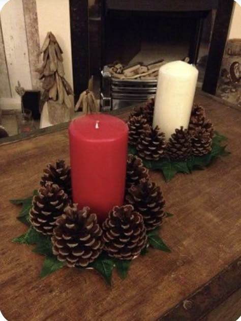 Pine Cone Diy Christmas, Pine Cone Decorations Christmas, Pine Cone Decorations Diy, Pine Cone Candle Holder, Christmas Candle Holders Diy, Pine Cone Decor, Pinecone Candle Holder, Candle Holders Christmas, Pine Cone Christmas Decorations