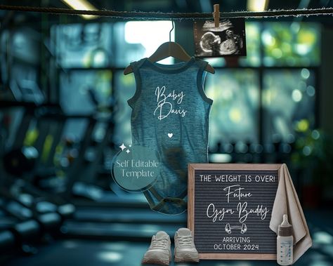 Gym Pregnancy Announcement, Fitness Baby Reveal, Digital Gender Neutral Exercise Baby, Lifting For Two, Social Media Reveal, Edit Template Gym Gender Reveal Ideas, Gym Pregnancy Announcement, Pregnancy Pics, Gym Buddy, Sports Baby, Edit Template, Baby Announcements, Baby Gym, Reveal Ideas