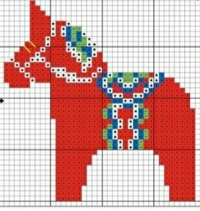 Cross Stitch Scandinavian, Danish Cross Stitch, Horse Folk Art, Crochet Dog Hat, Fall Cross Stitch, Diamond Dots, Dala Horse, Nordic Christmas, Dog Hat