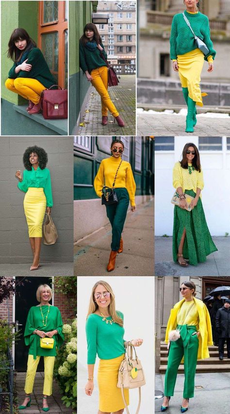 What Color Goes With Green Clothes, Yellow And Olive Green Outfit, Yellow Green Outfit Ideas, Yellow Color Combinations Outfits, Mustard Yellow Color Combinations, Cute Outfits Green, Green Combination Outfit, Yellow And Green Outfit, Green And Yellow Outfit