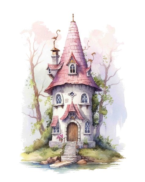 Fairy Castle, Digital Art Print, Fairy Houses, Fairy House, Instant Download Printable, Digital Art Prints, Watercolor Painting, New Art, Watercolor Art