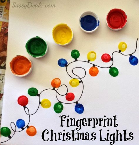 Fingerprint Christmas, Fingerprint Crafts, Christmas Art Projects, Christmas Crafts For Kids To Make, Tree Light, Light Crafts, Preschool Christmas, Crafts For Kids To Make, Diy Christmas Cards