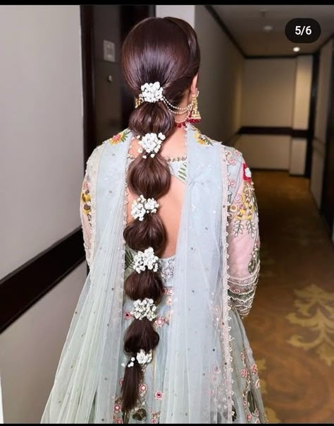 Hairstyles - Wedding  	◦	Haldi ￼  	◦	Engagement ￼  	◦	Mehendi ￼  ￼ 	◦	Wedding ￼ ￼ 	◦	Sangeeth ￼ Mehndi Accessories For Bride, Bridal Choti Hairstyle, Choti Hair Style Hairstyles, Indian Wedding Hairstyles For Long Hair, Flower Braid Hairstyles, Haldi Hairstyles For Bride, Braided Hairstyles Indian, Shaadi Hairstyles, Hair For Saree