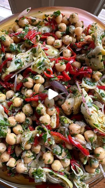 Alexis deBoschnek on Instagram: "Made with shelf stable pantry staples, this marinated chickpea salad with artichokes and peppers barely requires a recipe. To find it, subscribe to my newsletter, Side Dish, but clicking the link in my bio." Salad With Artichokes, Artichoke Salad, Piquillo Peppers, Sherry Vinegar, Grain Bowl, Olive Oil And Vinegar, Chickpea Salad, Pantry Staples, Canned Chickpeas