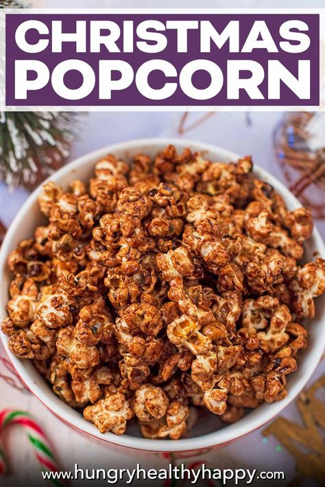 If you are looking for a festive snack that kids will love, and that is great for feeding a crowd, then try this Christmas Popcorn. Full of all the best festive flavours, easy to adapt and ready in just 10 minutes. Popped corn smothered in a sweet and buttery chocolate sauce mix with hints of orange, ginger and cinnamon. This popcorn recipe is a naturally healthy snack and it's gluten free too. Spiced Popcorn Recipes, Popcorn Topping Recipes, Popcorn Flavor Ideas, Popcorn Mix Ideas, Ginger Popcorn, Savoury Popcorn, Holiday Popcorn Recipes, Popcorn Snack Mix Recipes, Christmas Popcorn Recipes