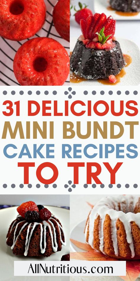 Looking for easy dessert ideas? Well, you don't want to miss this list of cake recipes. This is a great collection of cake ideas that make great desserts for parties! Mini Bundt Cake Recipes, Bunt Cake Recipe, Beginner Baker, Mini Bundt Cakes Recipes, Bundt Pan Recipes, Bundt Cake Recipes, Easy Bundt Cake Recipes, Bundt Recipes, Easy Bundt Cake