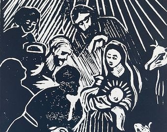 LovettaReyesCairoArt - Etsy UK Nativity Painting, Lino Art, 4x6 Prints, Linocut Art, Christmas Nativity Scene, Catholic Art, Sacred Art, Lino Print, Linocut Prints