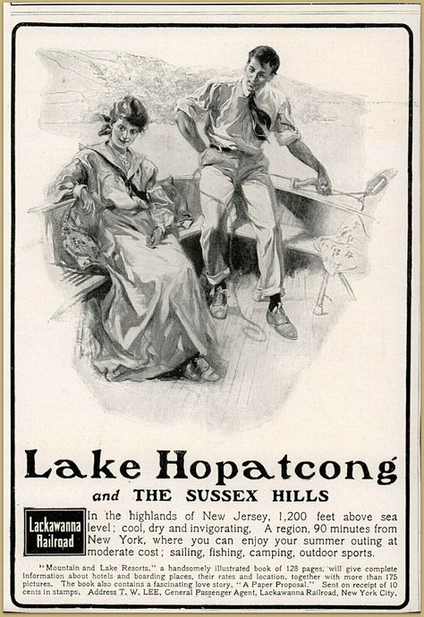 Lake Hopatcong, Fisher Woman, Nyc Train, Long Island Railroad, Erie Canal, Boat Print, United States History, Print Advertisement, Lake Resort