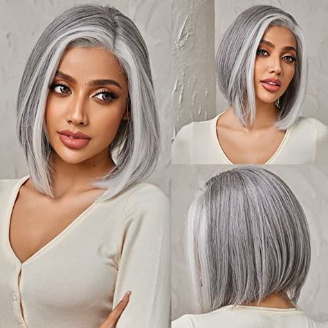 Get ready to slay with the trendy Alanhair Side Parting Short Bob wig! 😍🔥 This sliver mix white lace front hair is perfect for both daily wear and cosplay. It's heat-resistant and natural-looking, providing a glueless and comfortable fit. Achieve fabulous looks effortlessly! 💁‍♀️💃 #AD #CommissionsEarned Grey Human Hair Wigs, Natural Curly Wig, Grey Hair Transformation, Side Parting, Afro Natural, Front Hair, Natural Gray Hair, Hair Wigs For Women, Glueless Wig