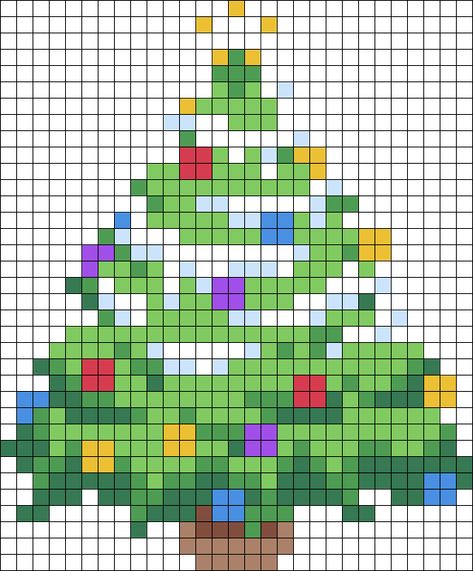 Christmas Tree Perler Bead Pattern | Bead Sprites | Holidays Fuse Bead Patterns Pixel Art Christmas Tree, Christmas Tree Pixel Art, Tree Pixel Art, Kandi Cuffs, Kandi Cuff, Pony Bead Patterns, Kandi Patterns, Pixel Art Grid, Bead Sprite