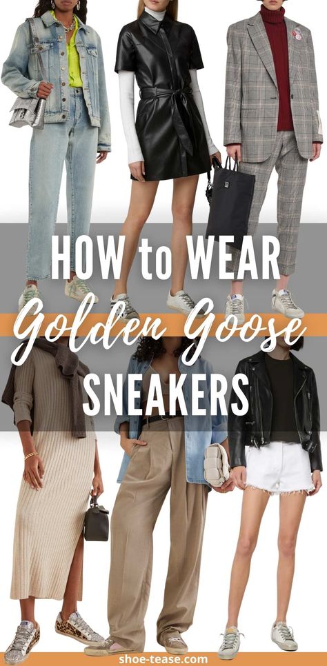 Golden Shoes Outfit, Golden Goose Outfits, Platform Sneakers Outfit, Sneakers Outfit Spring, Outfits With Sneakers, Goose Outfits, Golden Sneakers, Sneakers Outfit Work, Jordan Dunk