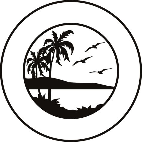 Beach Silhouette Labels Beach Silhouette, Palm Tree Drawing, Orlando Beach, Palm Tree Tattoo, Png Logo, Beach Tattoo, Laser Engraved Ideas, Pop Art Wallpaper, Beach Christmas