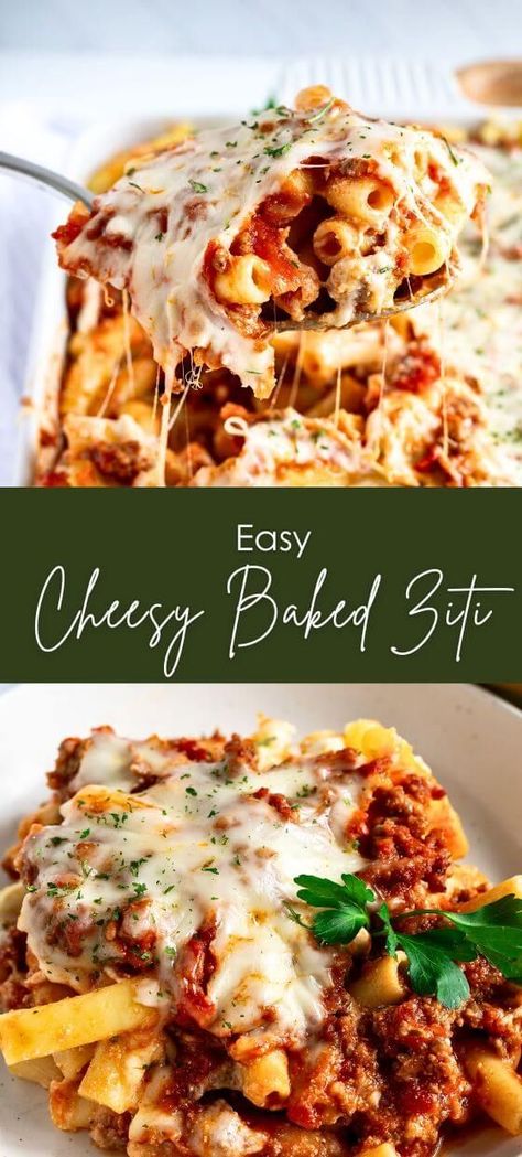 Easy Cheesy Baked Ziti Easy Cheesy Pasta Bake, Bake Ziti, Baked Ziti Casserole, Ziti Casserole, Cheesy Baked Ziti, Ziti Recipe, Ziti Pasta, Ziti Recipes, Baked Ziti Recipe