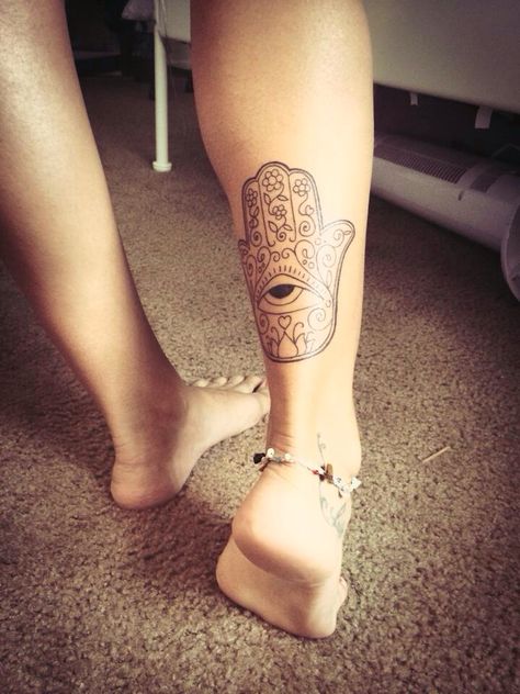 hamsa leg tattoo Hamsa Leg Tattoo, Henna Leg, Tattoo On Leg, Hamsa Tattoo, Birthday Tattoo, Gorgeous Tattoos, Flash Tattoos, Leg Tattoo, Piercing Tattoo