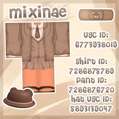 Pink Kawaii Outfits, Roblox Outfit Codes, Soft Aesthetic Outfits, Soft Girl Aesthetic Outfit, Bloxburg Clothes, Blocksburg Outfit Codes￼, Clothing Codes, Brown Outfits, Code Clothes