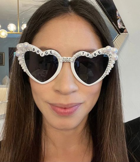 Bride to Be Pearl Embellished Heart Sunglasses - Etsy | Etsy (US) Bride Bachelorette Outfit, Bride To Be Decorations, Bride Sunglasses, Bride With Glasses, Diy Sunglasses, Pearl Bride, Bachelorette Themes, Heart Glasses, Bride Bachelorette