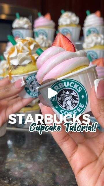 Starbucks Theme Cupcakes, Pink Starbucks Party Ideas, Sleepover Cupcakes Ideas, Starbucks Cupcake Ideas, Coffee Theme Cupcakes, Cupcakes Decoration Easy Birthday, Starbucks Pink Drink Cake, Frappe Cupcakes, Starbucks Cakes Birthday Ideas