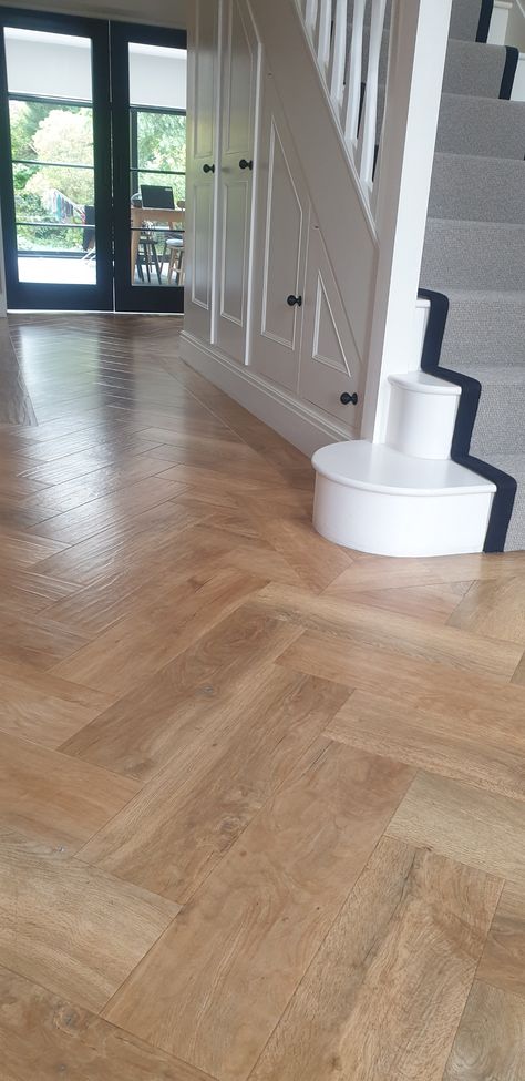 Herringbone Floor Karndean, Herringbone Floor Kitchen Diner, Herringbone Flooring Hallway, Karndean Herringbone Flooring Hallway, Herringbone Karndean Flooring, Oak Herringbone Floor Hallway, Karndean Parquet Flooring, Karndean Flooring Living Room, Hallway Herringbone Floor