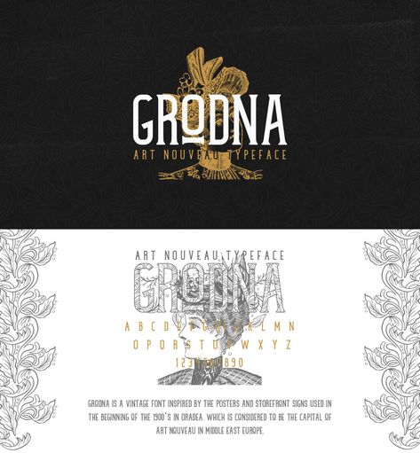 Grodna Typeface on Behance Diy Large Wall Art, Web Development Projects, Storefront Signs, Art Nouveau Poster, Typeface Font, Dog Branding, Creative Fonts, Logo Restaurant, Vintage Fonts