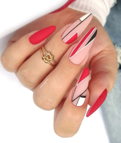 Nail arts/ nail polish/ red Geometric Nail Designs, Abstract Nail Designs, Nails Abstract, Smart Nails, Girls Nail Designs, Mini Canvases, Ring Finger Nails, Chic Nail Designs, Abstract Nails