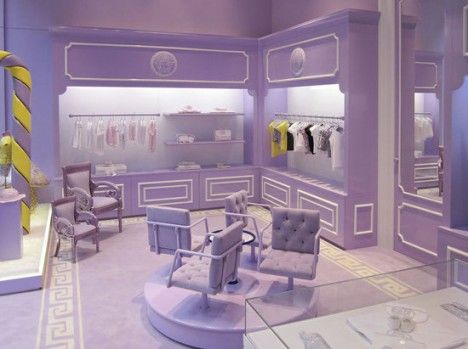 Versace Kids Versace Store, Purple Furniture, Versace Kids, Purple Rooms, Store Interiors, Versace Home, Interiors Dream, Boutique Interior, Retail Design Blog