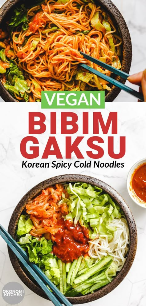 Spicy Cold Noodles, Korean Vegetarian Recipes, Cold Noodles Recipes, Vegan Korean Food, Korean Vegetarian, Cold Noodles, Meal Prep Plans, Noodles Recipe, Asian Cooking