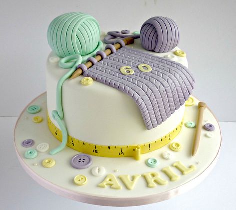 Knitting themed birthday cake in pastel colours 100% edible! Via https://www.flickr.com/photos/swirlsbakery/13765350705/ 85 Th Birthday Cake, Cake For Grandma Birthday, Knitting Cake, Sewing Cake, Crochet Cake, 70th Birthday Cake, 80 Birthday Cake, 60th Birthday Cakes, Themed Birthday Cakes