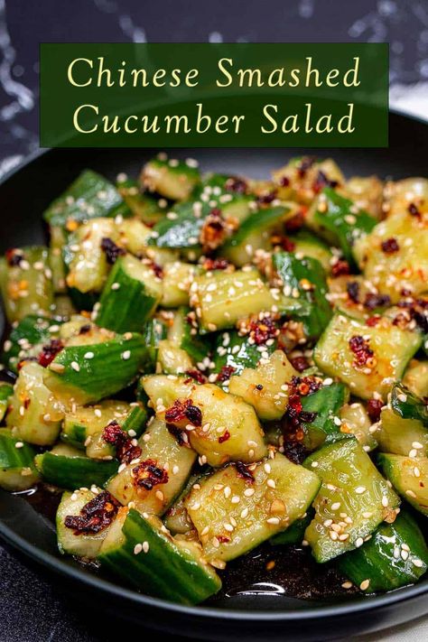 Chinese Smashed Cucumber Salad (Pai Huang Gua) Fried Chicken Side Dishes, Chinese Side Dishes, Smashed Cucumber, Smashed Cucumber Salad, Light Side Dishes, Marinated Cucumbers, Garlic Sauce Recipe, Asian Cucumber Salad, Cucumber Salad Recipe